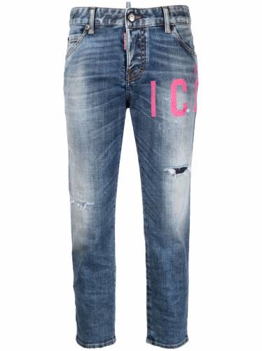 Icon-print straight-leg jeans